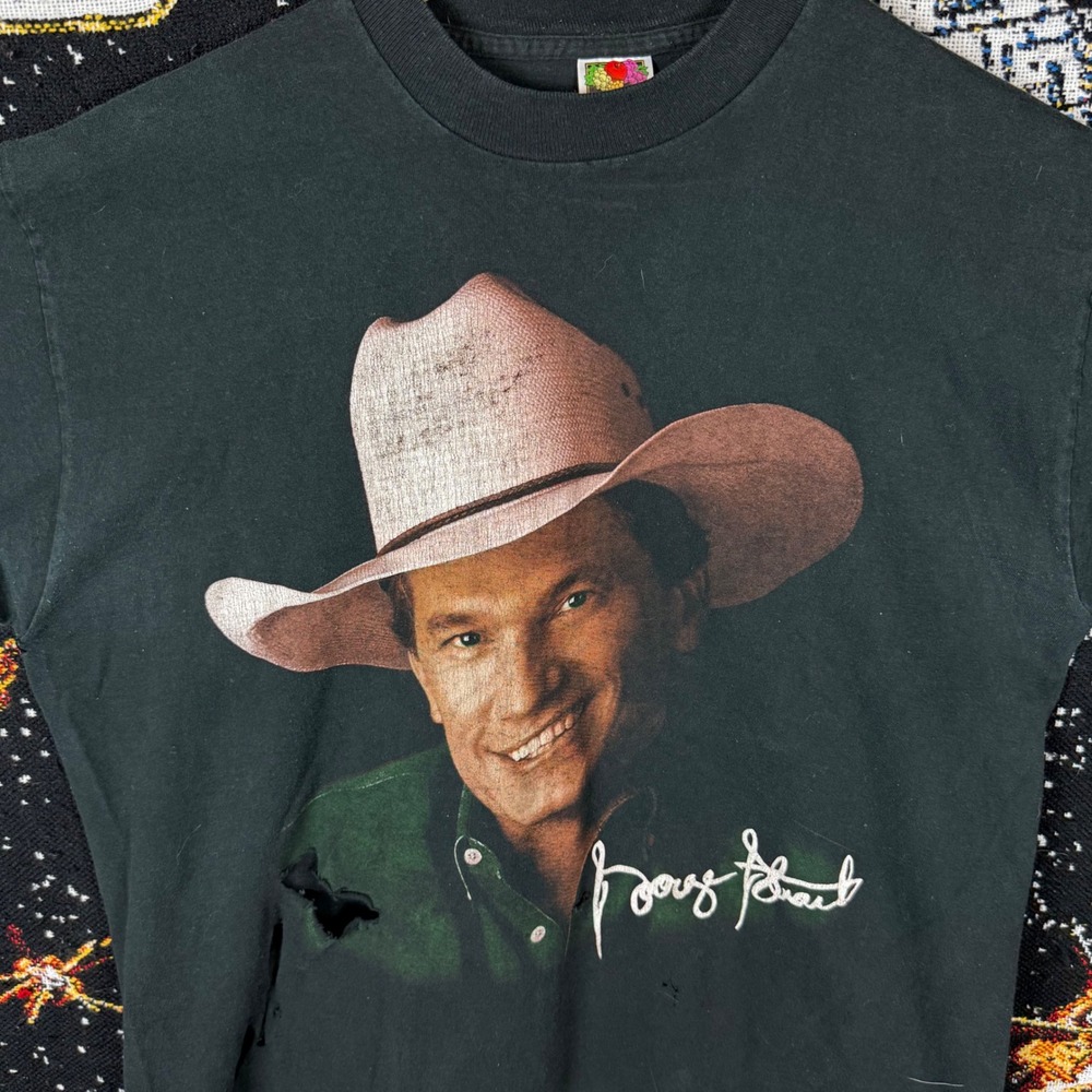 Vintage George Strait Tour T Shirt 90s Fruit of the Loom XL Distressed Black Tee